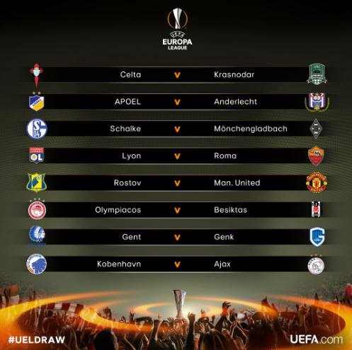 ผลจับสลากศึก ยูโรปา ลีก รอบ 16 ทีมสุดท้าย